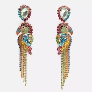 ZARA bird rainbow dangle earrings boho NWOT